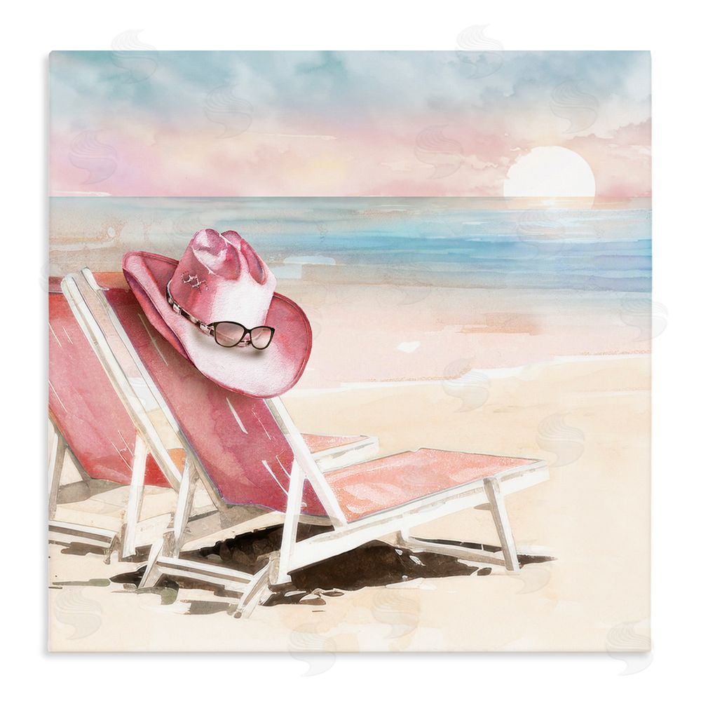 Paul Mathenia Blush Pink Beach Chairs Stretched Canvas Wall Art Print