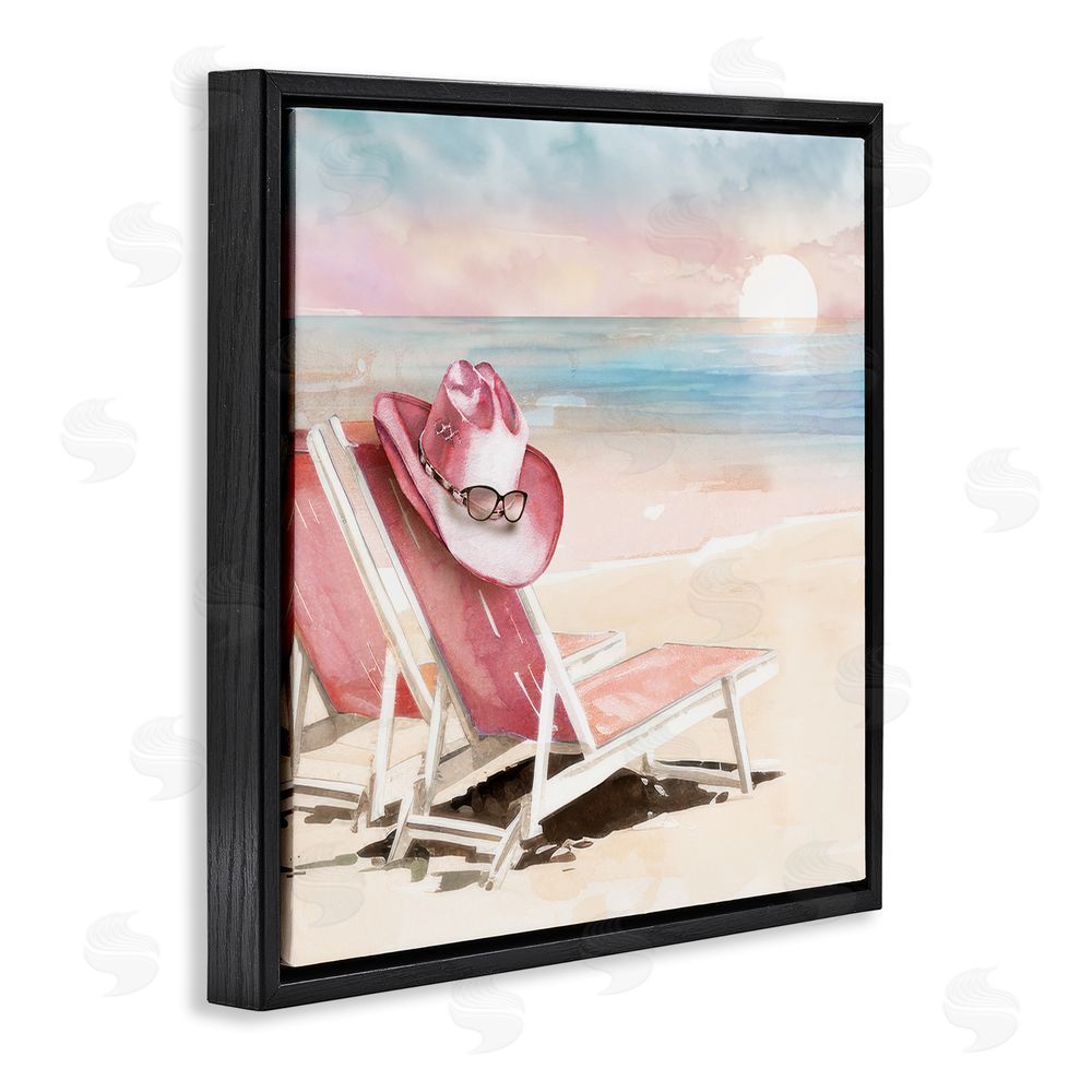 Paul Mathenia Blush Pink Beach Chairs Black Floating Frame Canvas Wall Art Print