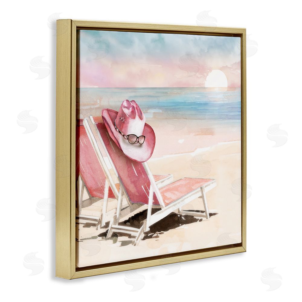 Paul Mathenia Blush Pink Beach Chairs Gold Floating Frame Canvas Wall Art Print