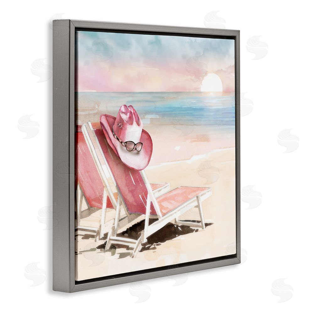 Paul Mathenia Blush Pink Beach Chairs Gray Floating Frame Canvas Wall Art Print