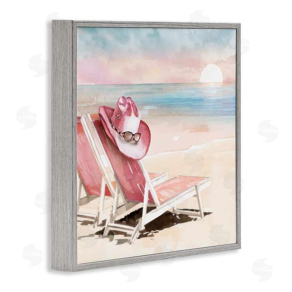 Paul Mathenia Blush Pink Beach Chairs Gray Framed Giclee Wall Art Print