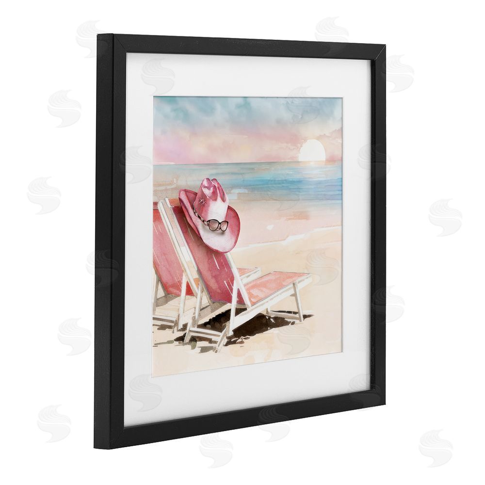 Paul Mathenia Blush Pink Beach Chairs Black Framed Print Under Glass Wall Art