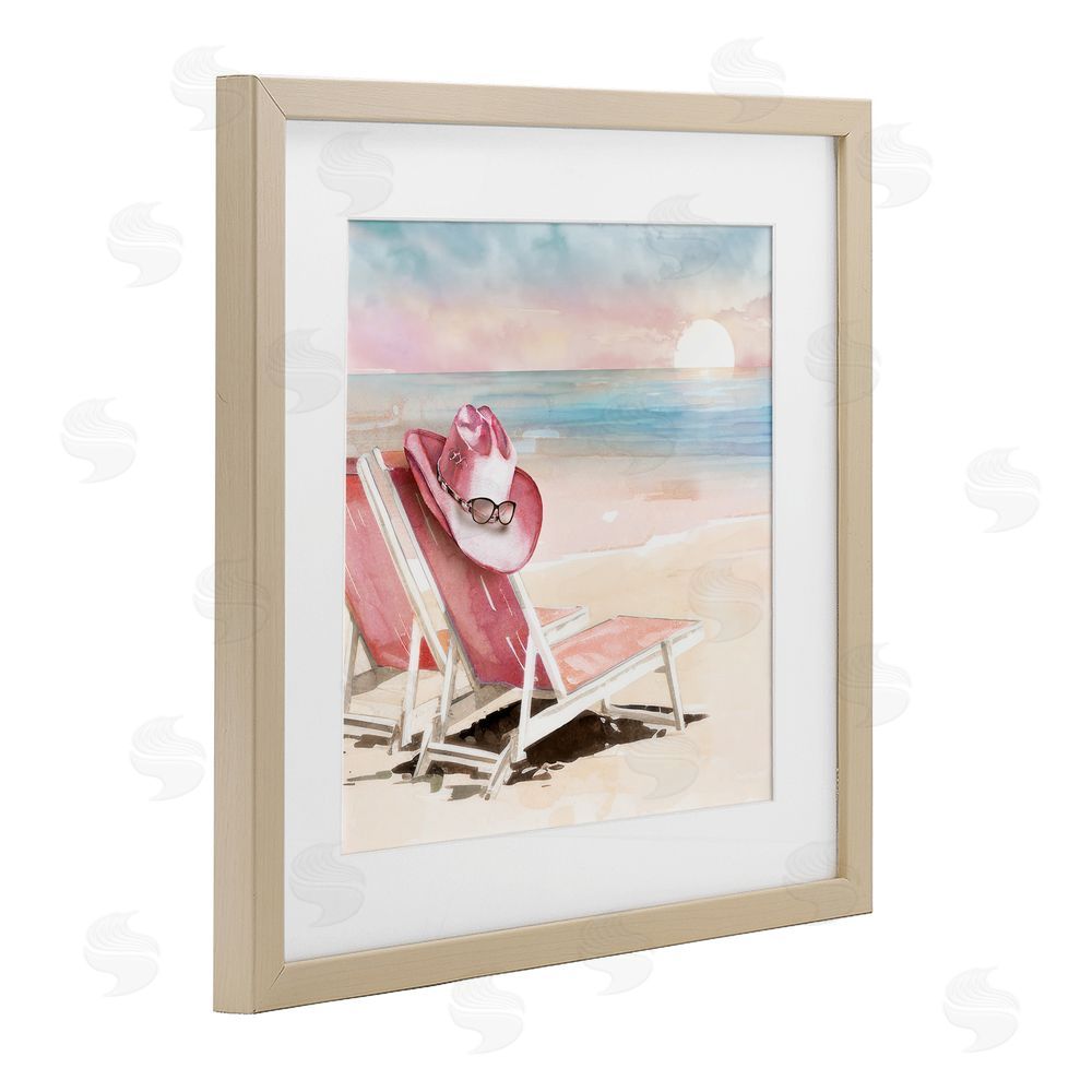 Paul Mathenia Blush Pink Beach Chairs Brown Framed Print Under Glass Wall Art