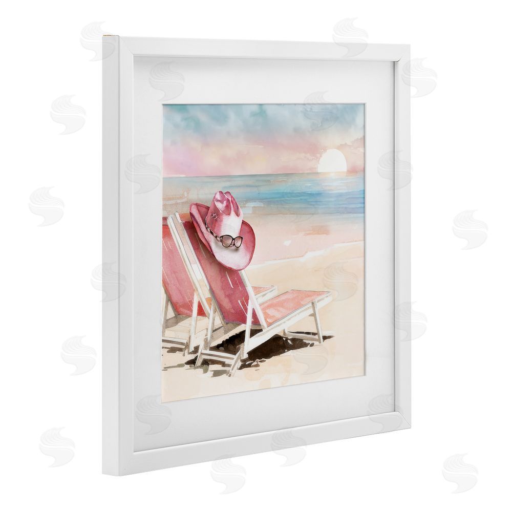 Paul Mathenia Blush Pink Beach Chairs White Framed Print Under Glass Wall Art