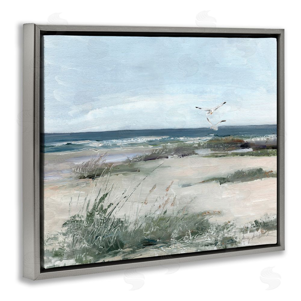 Sally Swatland Seagull Pair over Waves Gray Floating Frame Canvas Wall Art Print