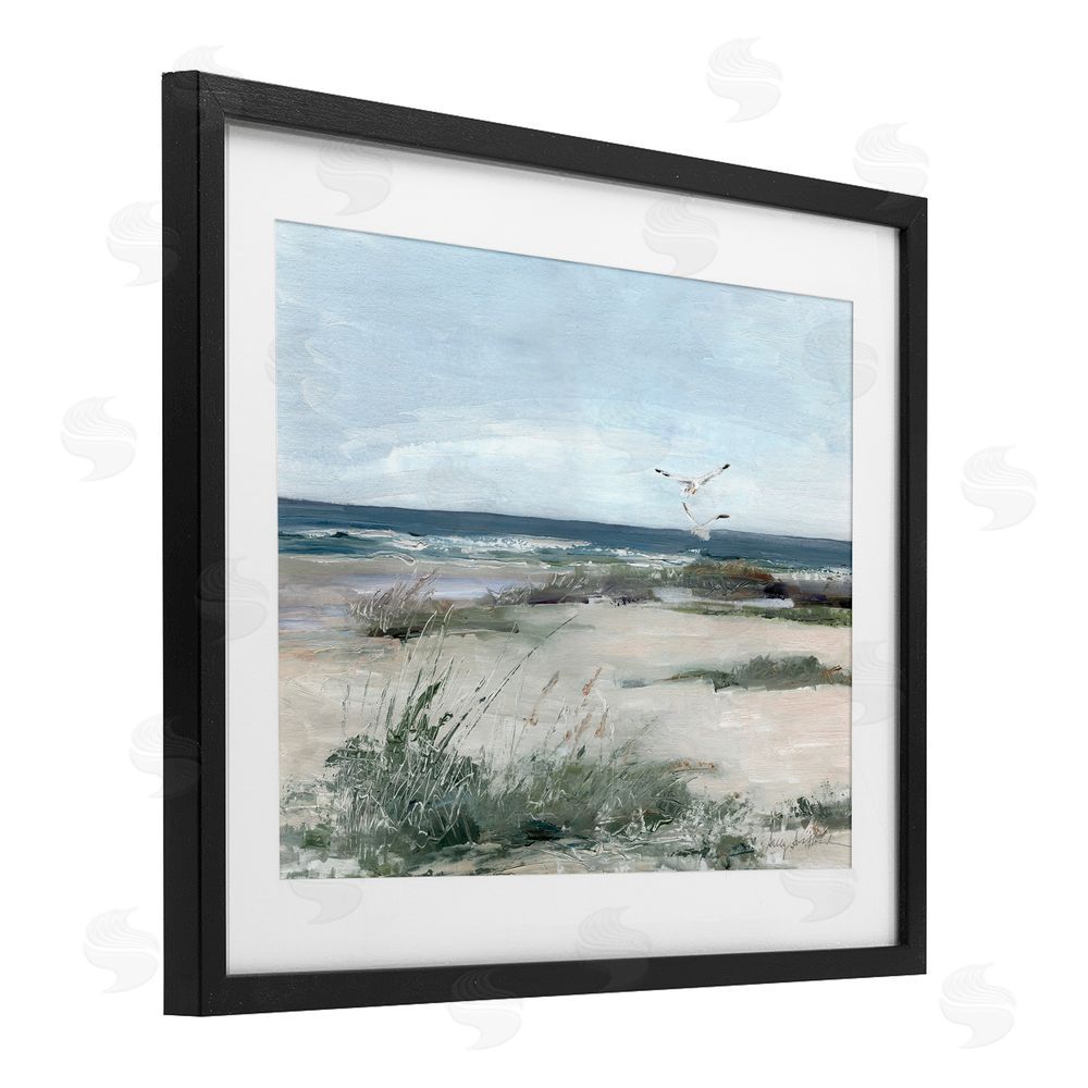 Sally Swatland Seagull Pair over Waves Black Framed Print Under Glass Wall Art