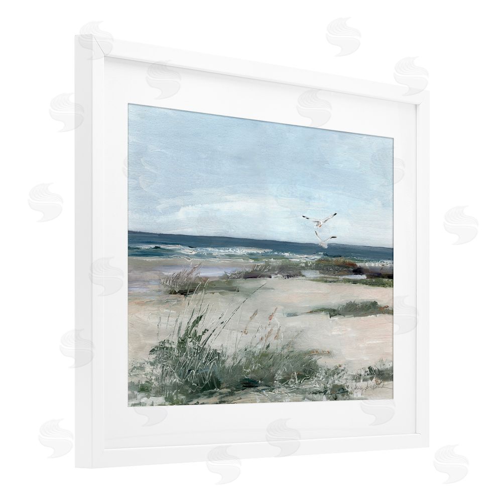 Sally Swatland Seagull Pair over Waves White Framed Print Under Glass Wall Art