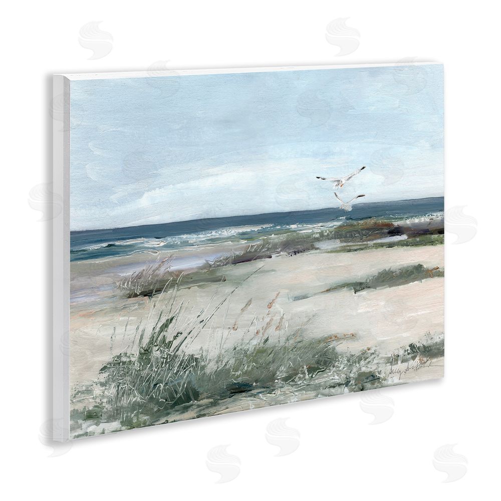 Sally Swatland Seagull Pair over Waves Wooden Wall Plaque Art Print