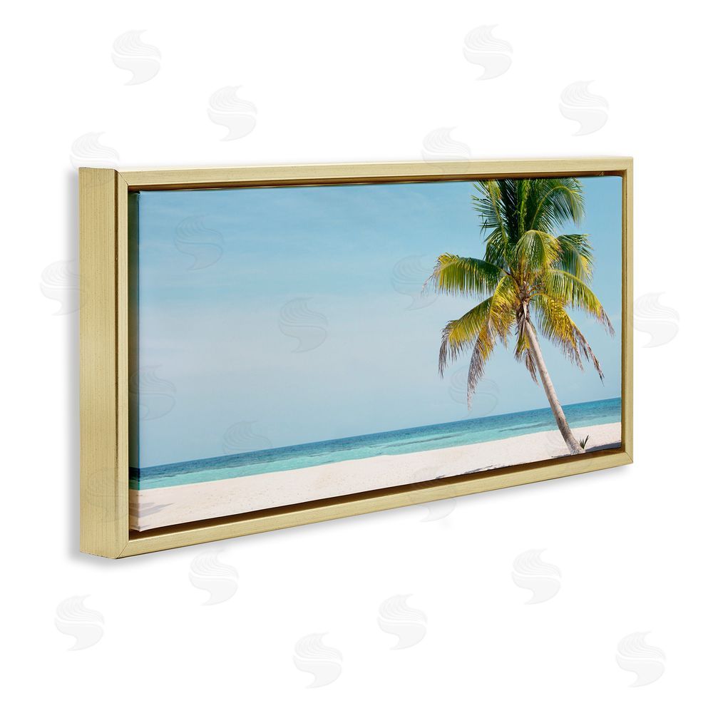 Danita Delimont Tropical Island Palm Tree Gold Floating Frame Canvas Wall Art Print