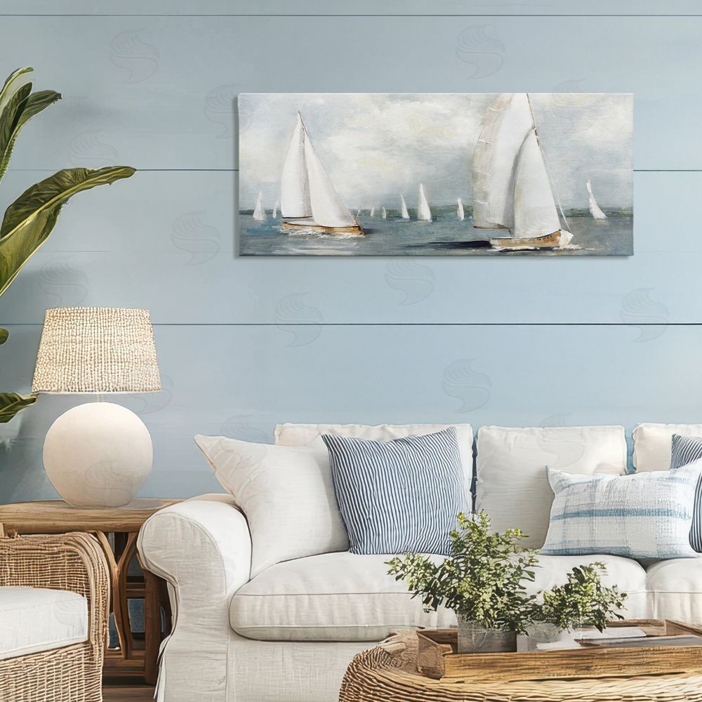 Sally Swatland Windy Sailboat Fleet Stretched Canvas Wall Art in Room