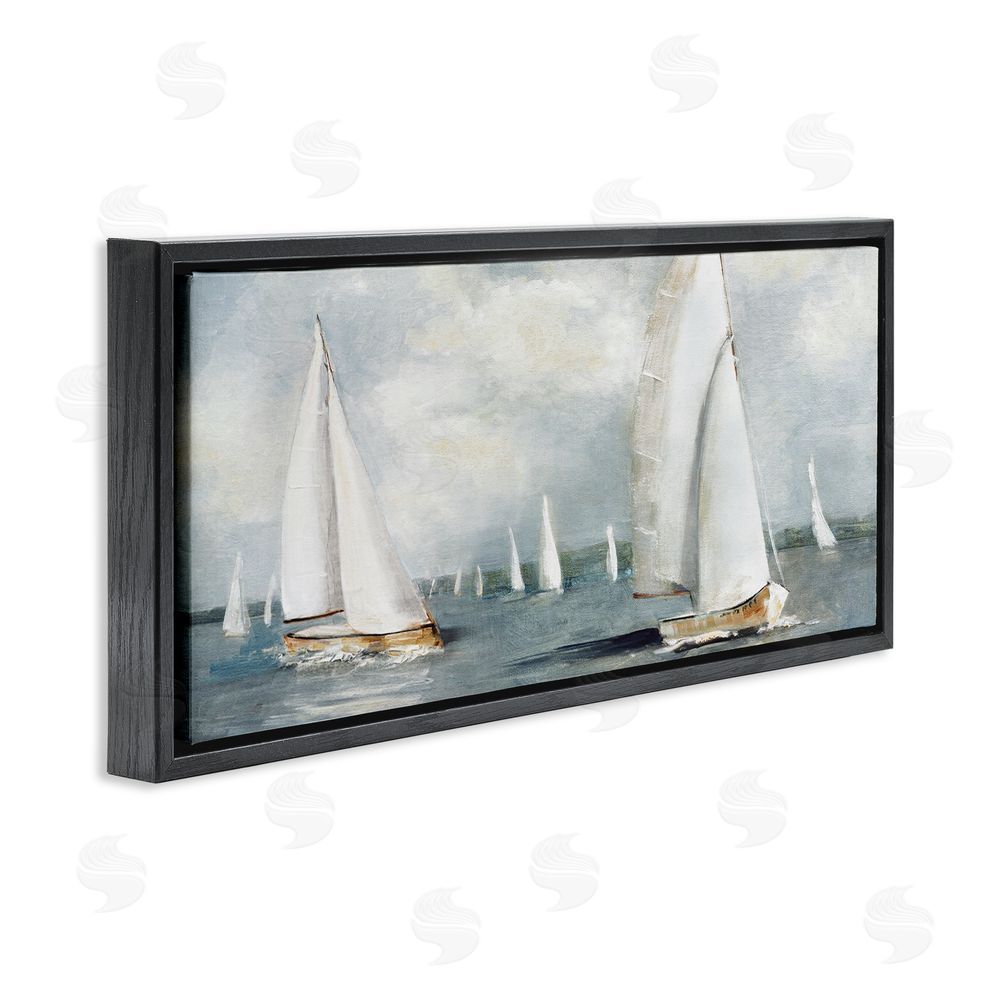Sally Swatland Windy Sailboat Fleet Black Floating Frame Canvas Wall Art Print