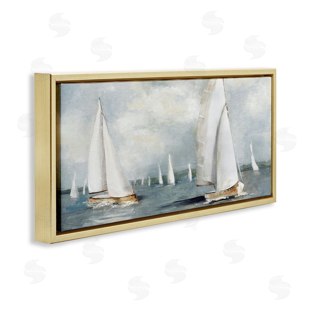 Sally Swatland Windy Sailboat Fleet Gold Floating Frame Canvas Wall Art Print