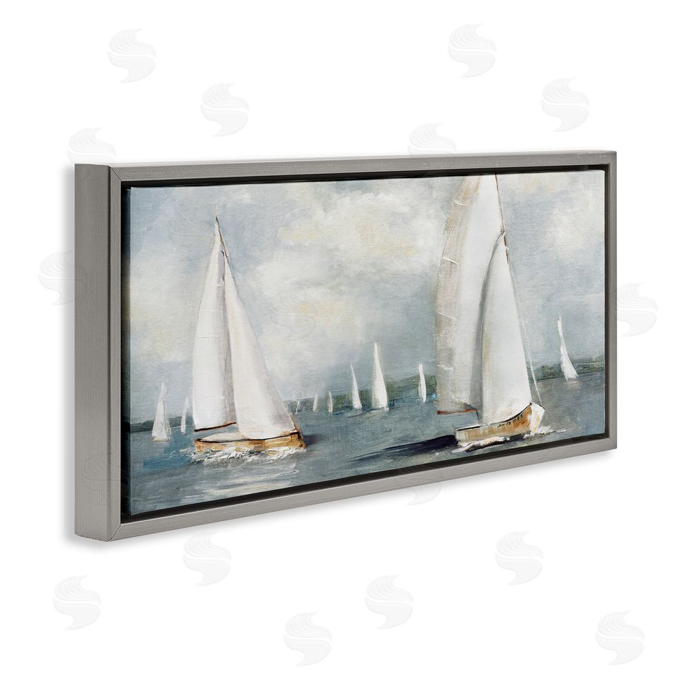 Sally Swatland Windy Sailboat Fleet Gray Floating Frame Canvas Wall Art Print