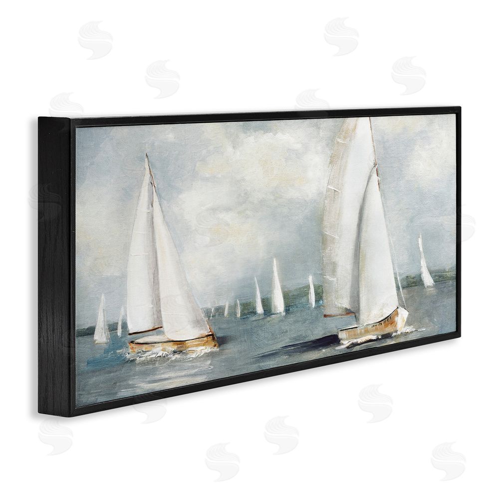 Sally Swatland Windy Sailboat Fleet Black Framed Giclee Wall Art Print