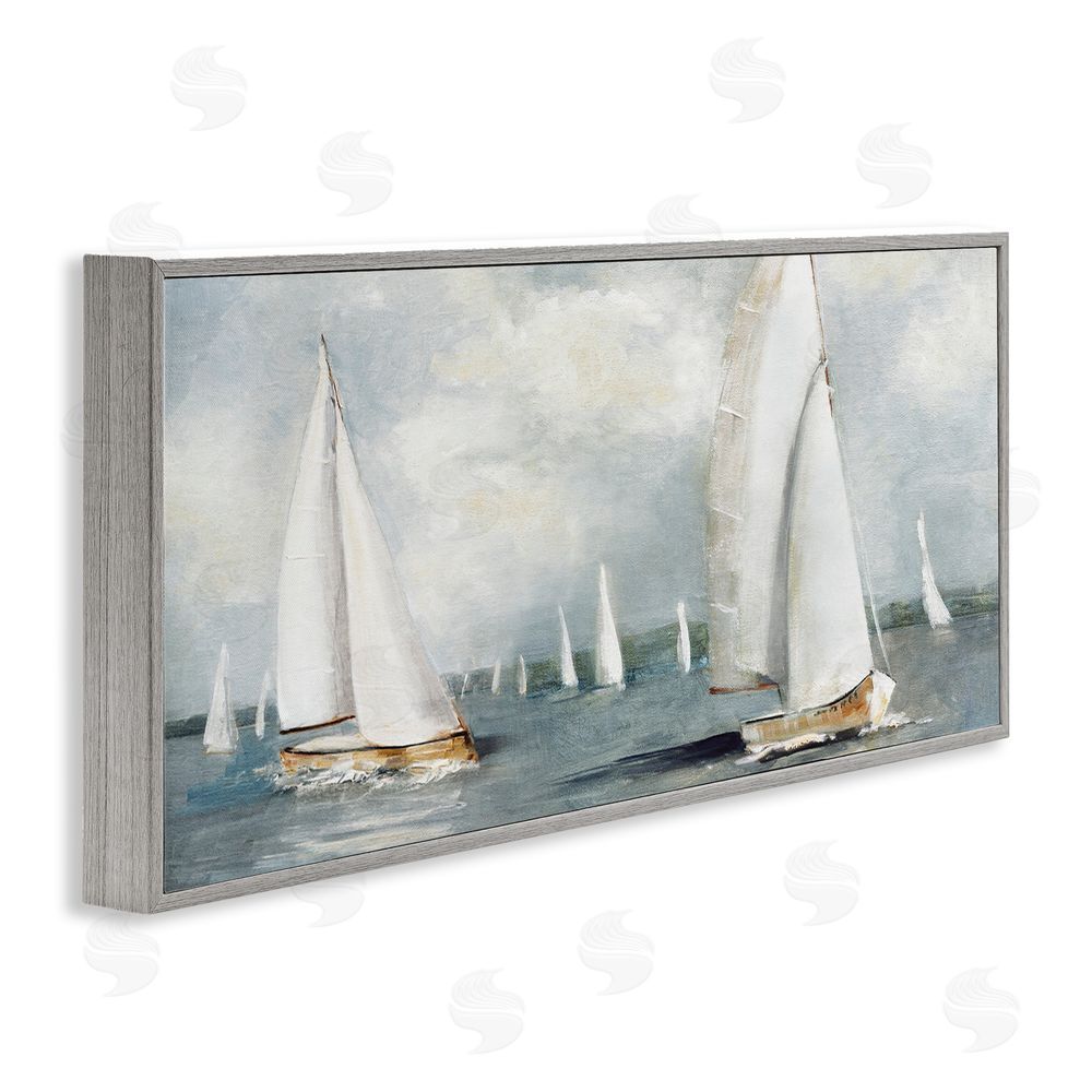 Sally Swatland Windy Sailboat Fleet Gray Framed Giclee Wall Art Print