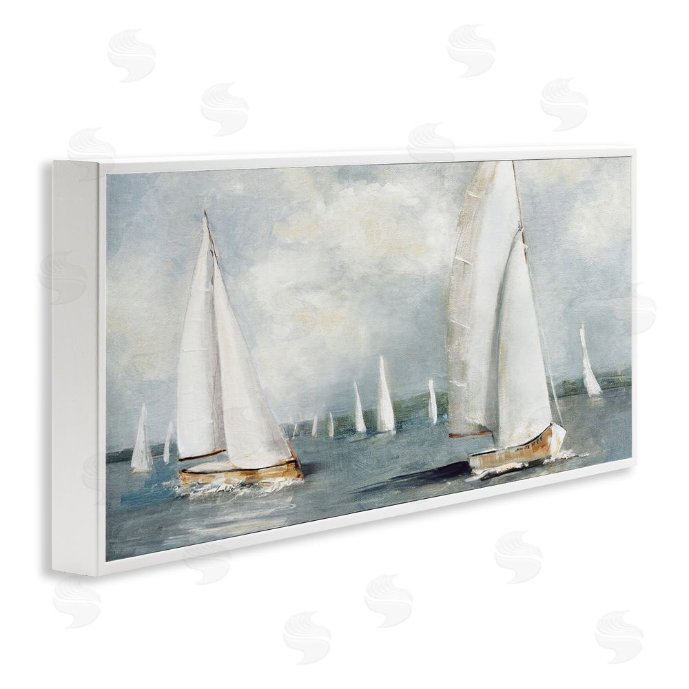 Sally Swatland Windy Sailboat Fleet White Framed Giclee Wall Art Print