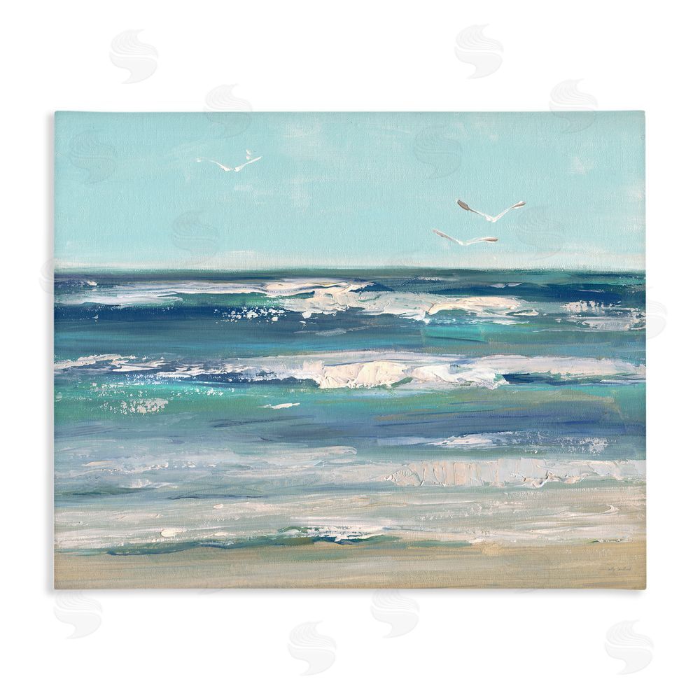 Sally Swatland Seagulls over Rolling Waves Stretched Canvas Wall Art Print
