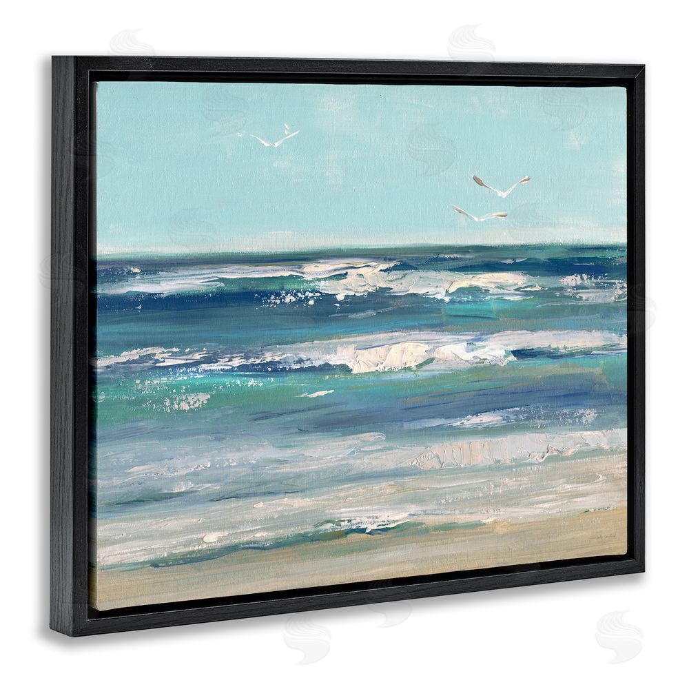 Sally Swatland Seagulls over Rolling Waves Black Floating Frame Canvas Wall Art Print