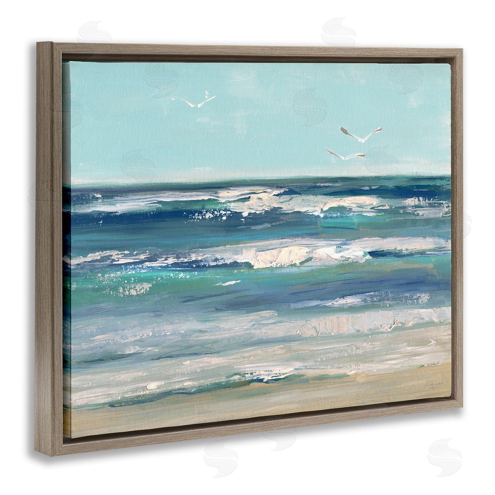Sally Swatland Seagulls over Rolling Waves Brown Floating Frame Canvas Wall Art Print
