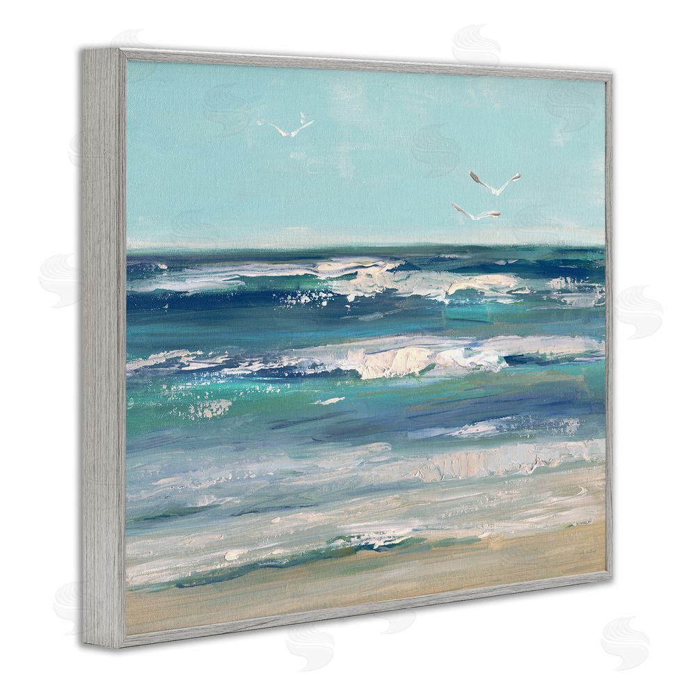 Sally Swatland Seagulls over Rolling Waves Gray Framed Giclee Wall Art Print