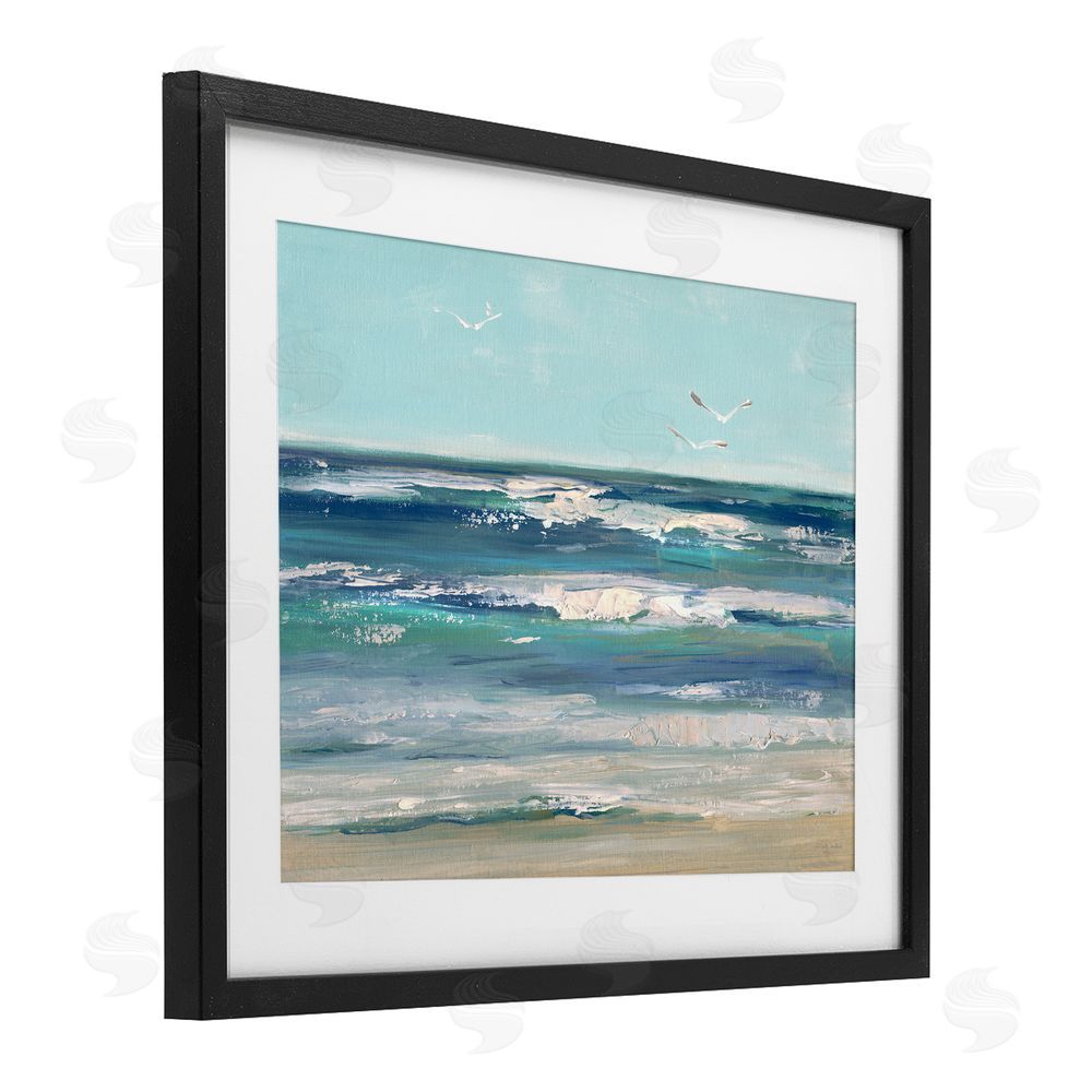 Sally Swatland Seagulls over Rolling Waves Black Framed Print Under Glass Wall Art