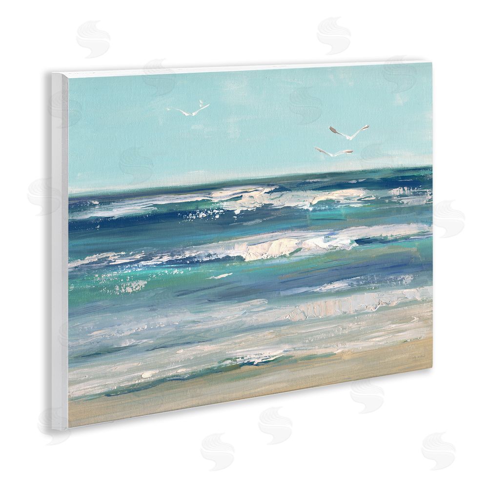 Sally Swatland Seagulls over Rolling Waves Wooden Wall Plaque Art Print