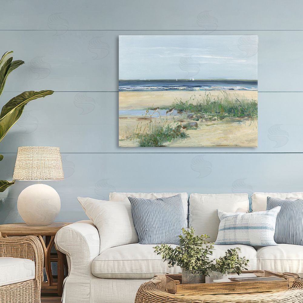 Sally Swatland Beach Marsh Sandpipers Stretched Canvas Wall Art in Room
