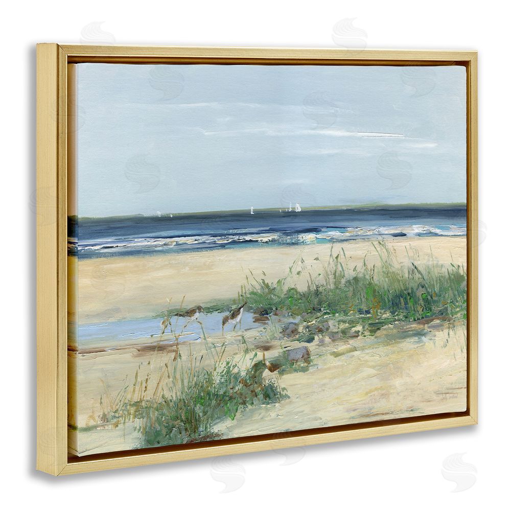 Sally Swatland Beach Marsh Sandpipers Gold Floating Frame Canvas Wall Art Print