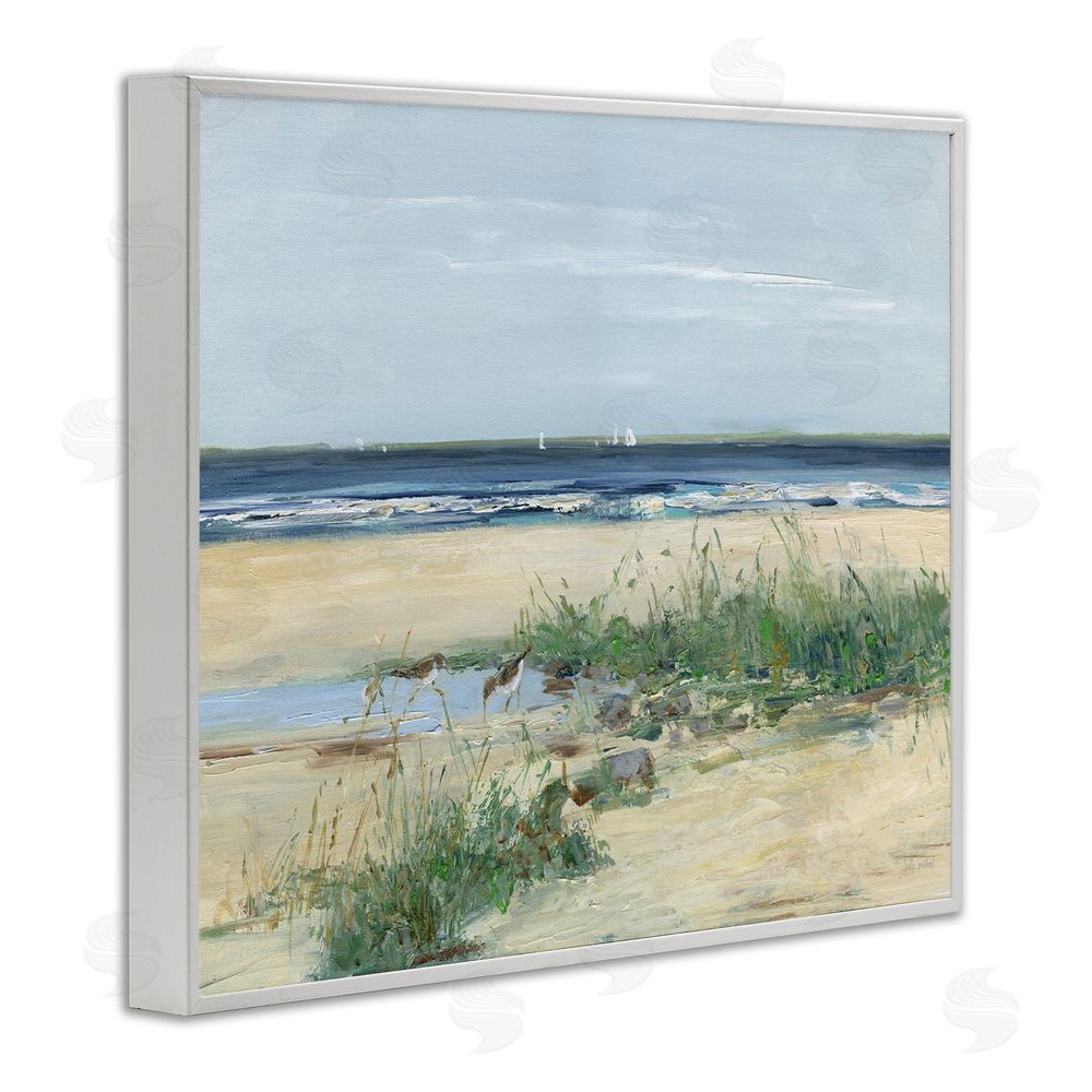 Sally Swatland Beach Marsh Sandpipers White Framed Giclee Wall Art Print