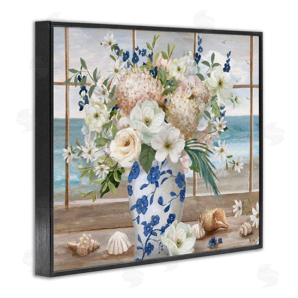 Nan Seashells & Flowers Windowsill Black Framed Giclee Wall Art Print