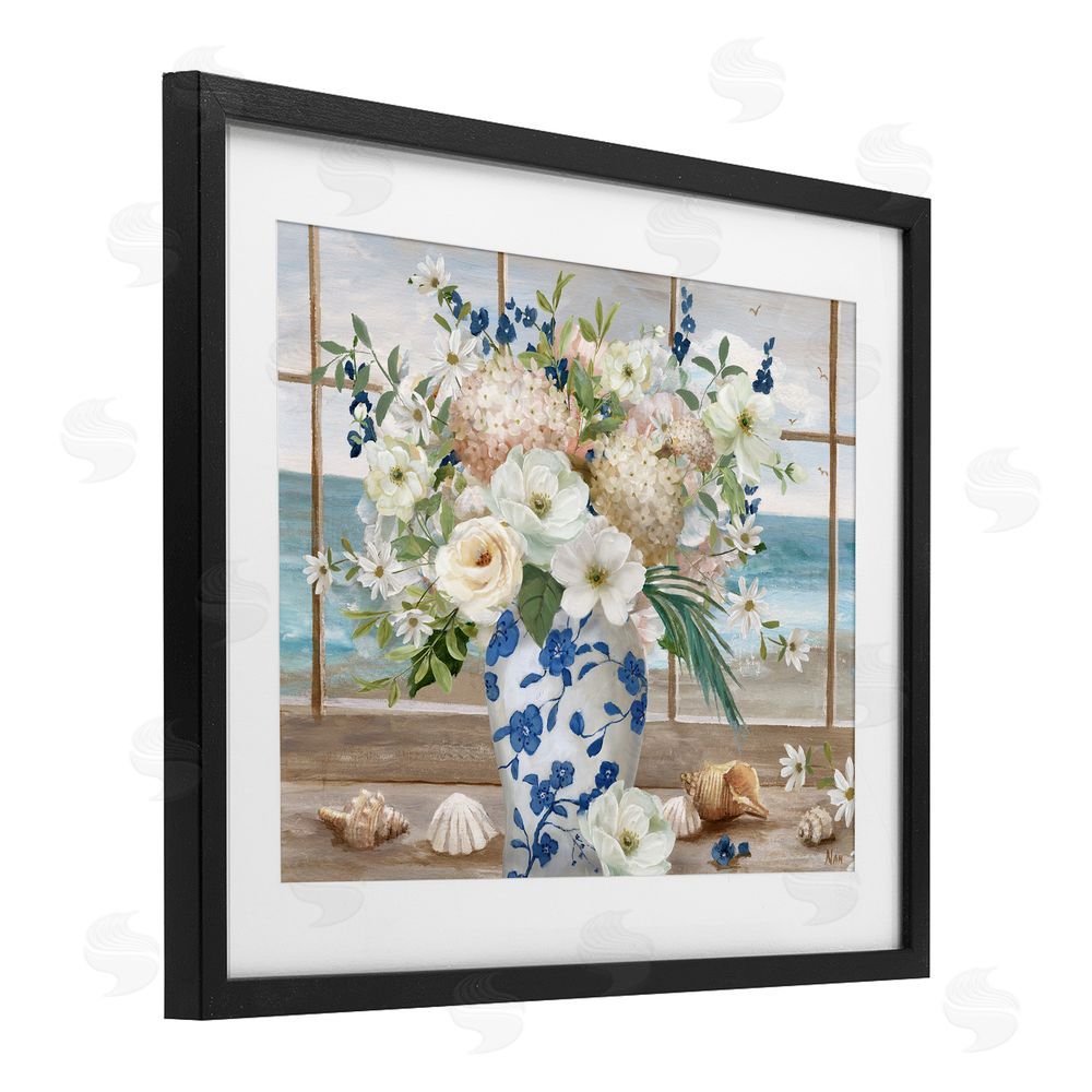 Nan Seashells & Flowers Windowsill Black Framed Print Under Glass Wall Art