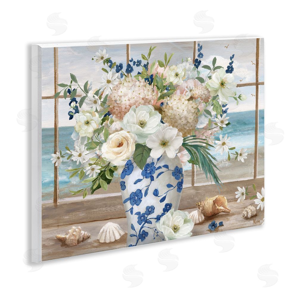 Nan Seashells & Flowers Windowsill Wooden Wall Plaque Art Print