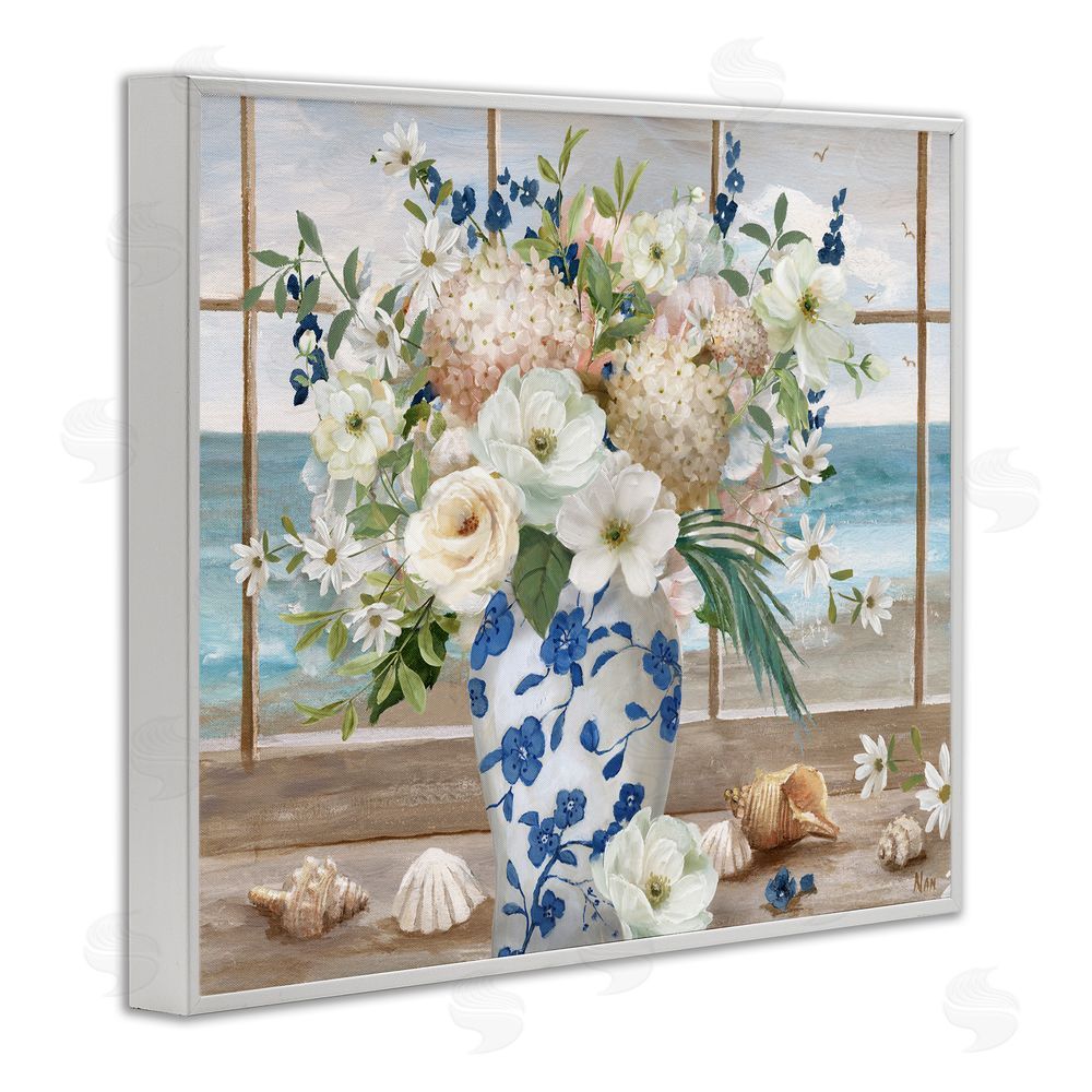 Nan Seashells & Flowers Windowsill White Framed Giclee Wall Art Print