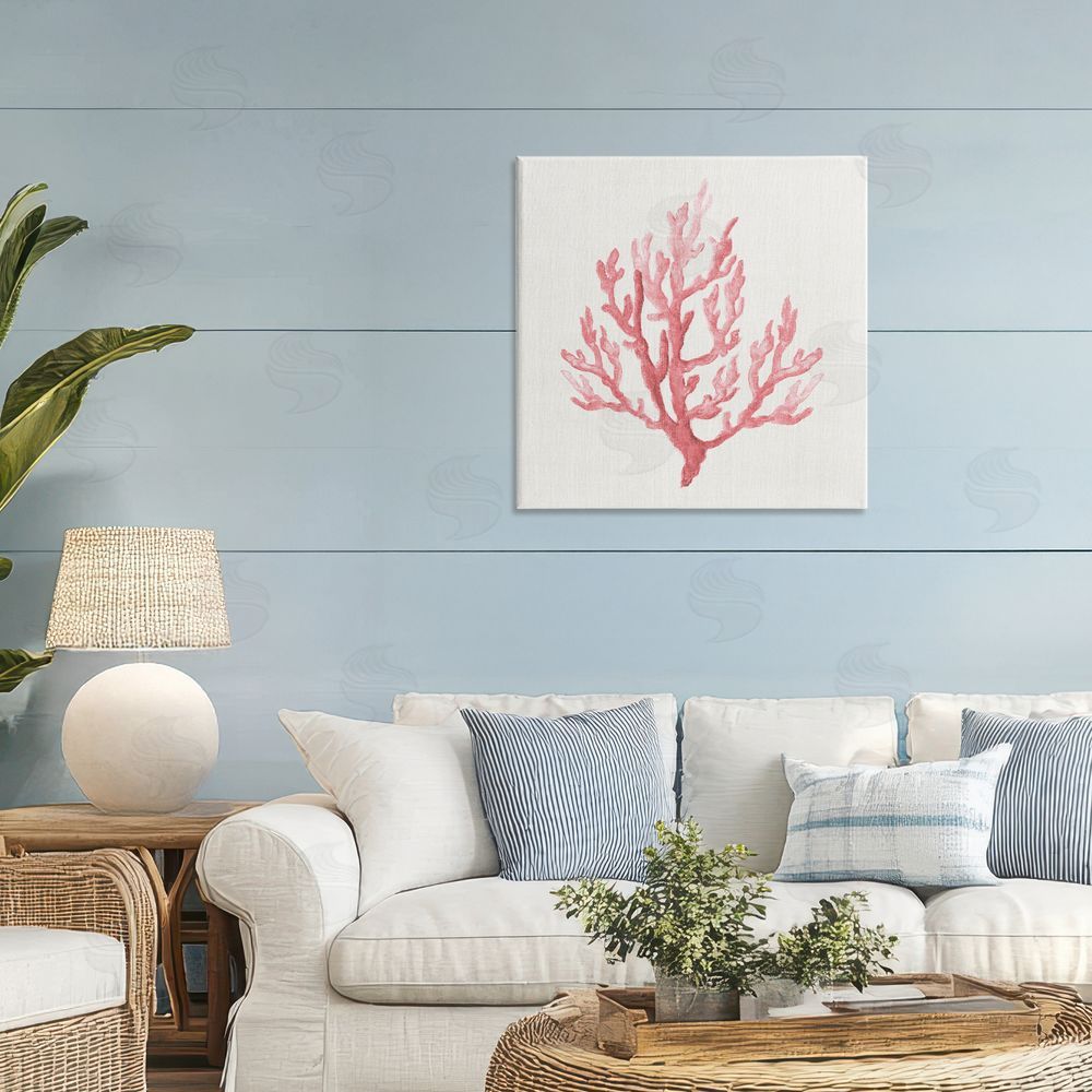 Janet Tava Muted Pink Coral Branch Stretched Canvas Wall Art in Room