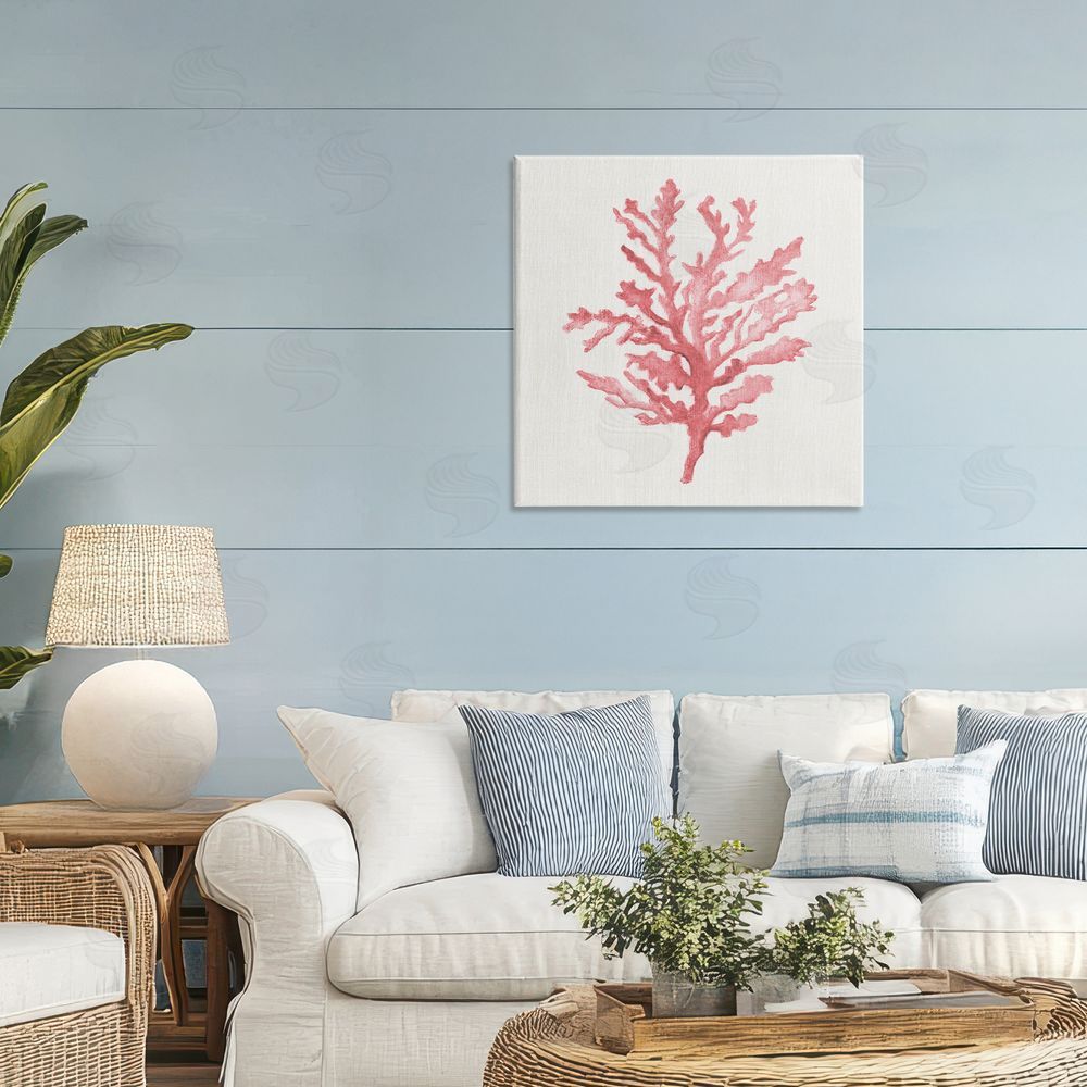 Janet Tava Rosy Pink Coral Branch Stretched Canvas Wall Art in Room