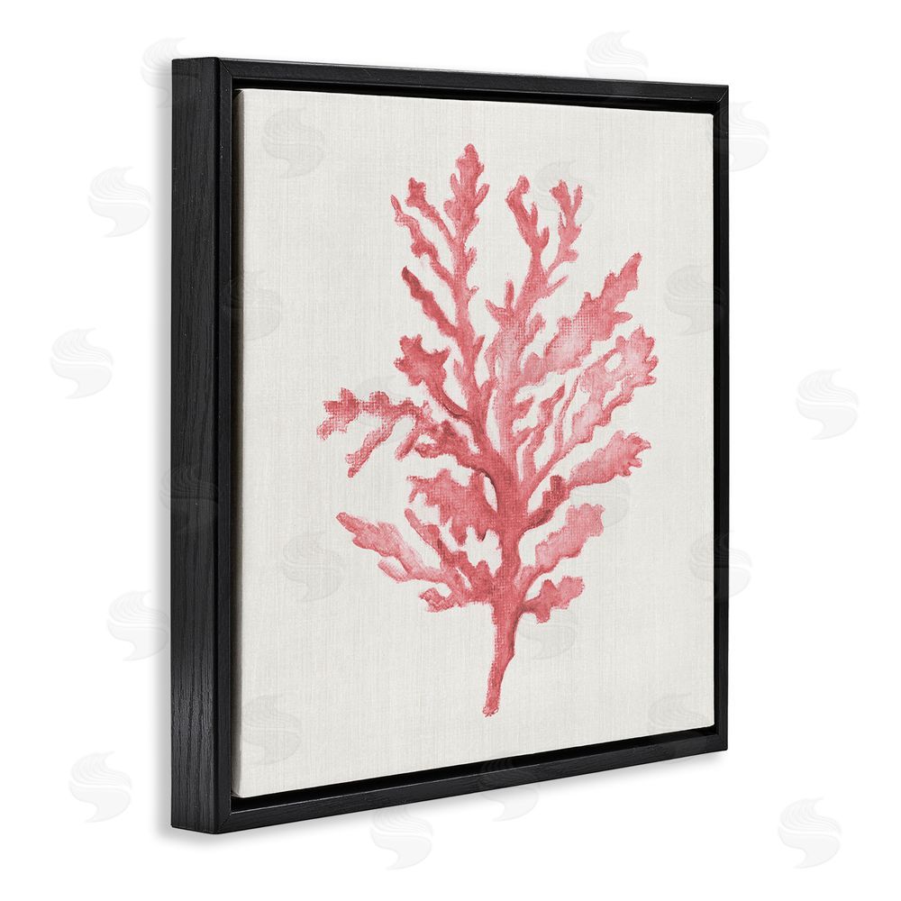 Janet Tava Rosy Pink Coral Branch Black Floating Frame Canvas Wall Art Print