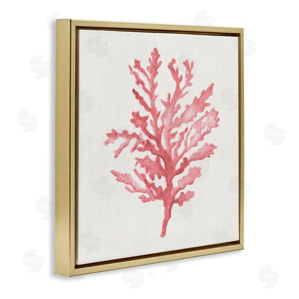 Janet Tava Rosy Pink Coral Branch Gold Floating Frame Canvas Wall Art Print