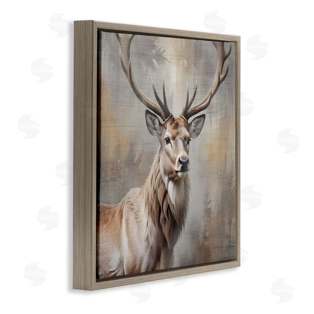 Susan Arnot Rustic Stag with Majestic Glance Brown Floating Frame Canvas Wall Art Print