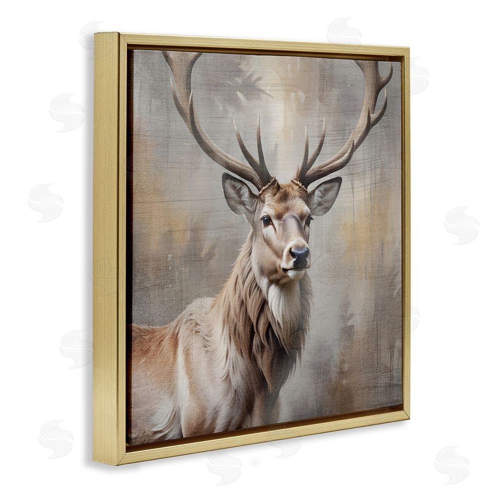 Susan Arnot Rustic Stag with Majestic Glance Gold Floating Frame Canvas Wall Art Print