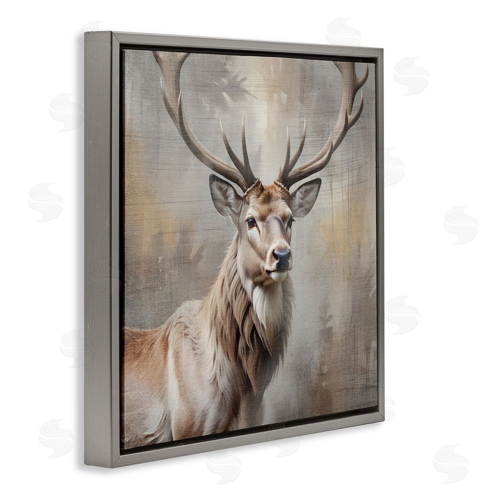 Susan Arnot Rustic Stag with Majestic Glance Gray Floating Frame Canvas Wall Art Print