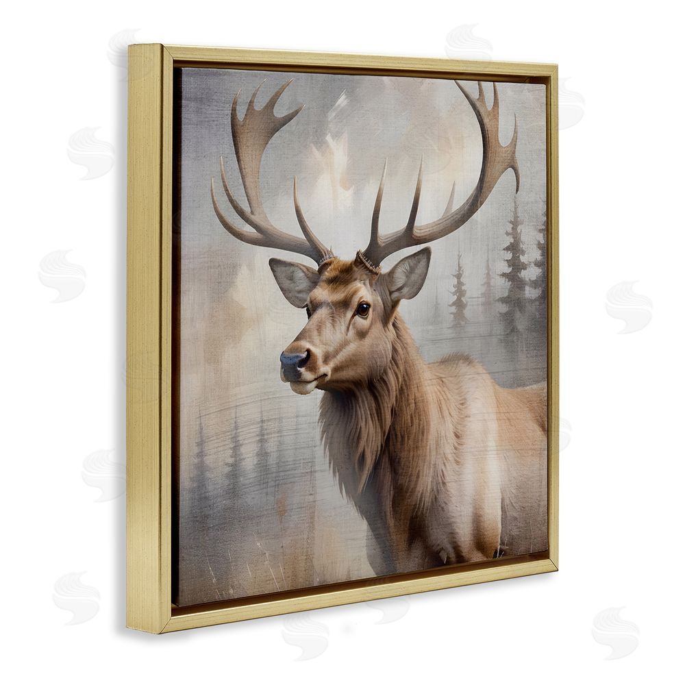 Susan Arnot Graceful Forest Stag Gold Floating Frame Canvas Wall Art Print