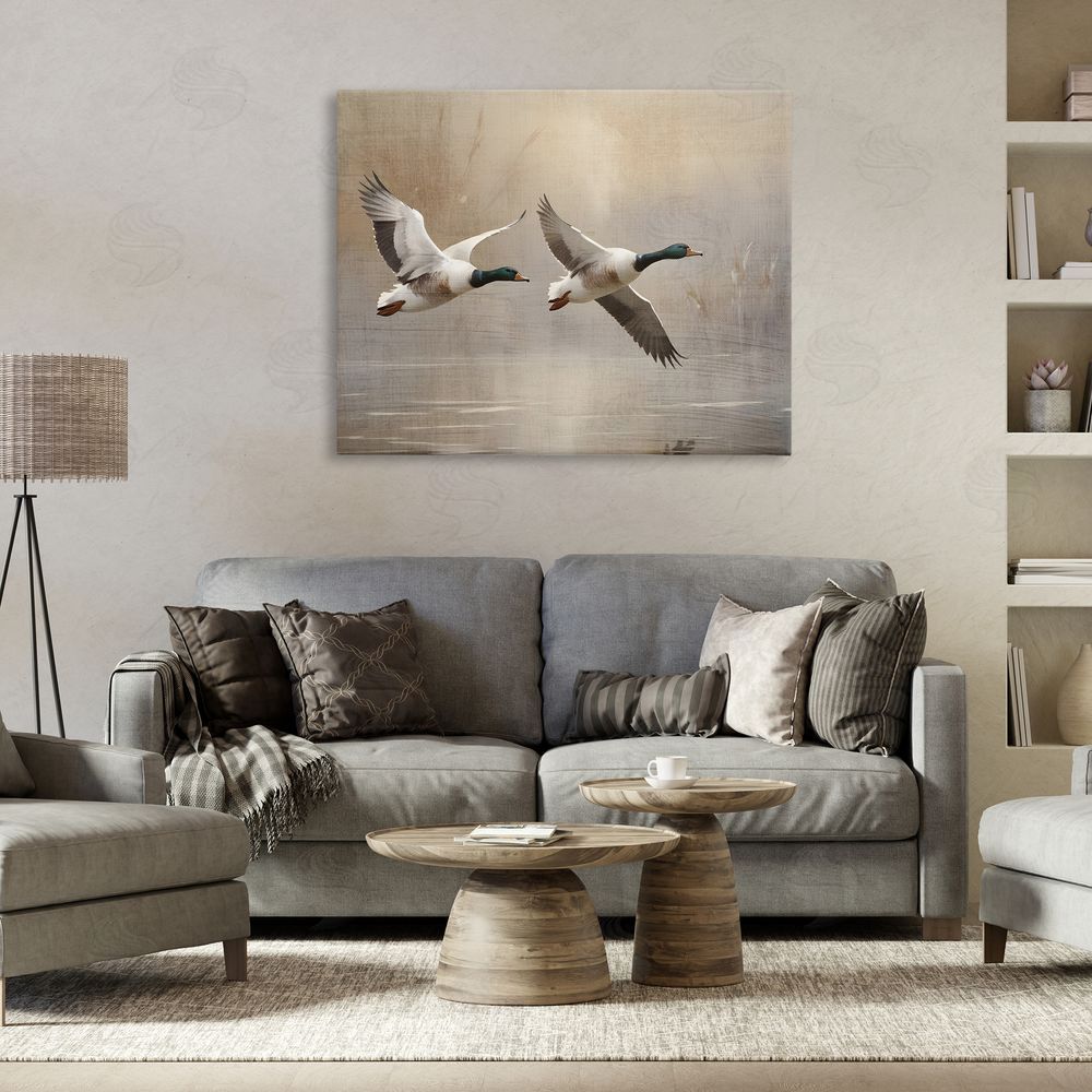 Susan Arnot Mallard Ducks over Pond Stretched Canvas Wall Art in Room