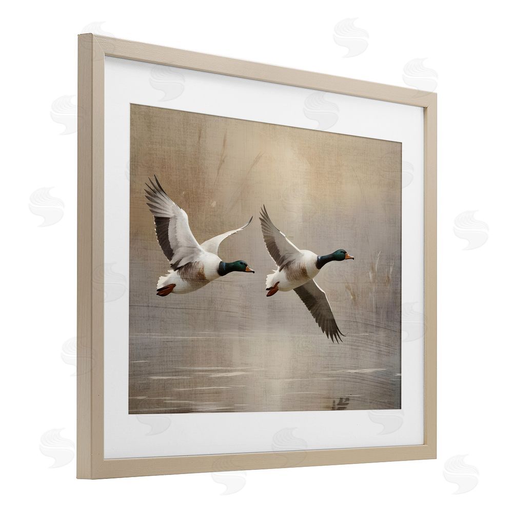 Susan Arnot Mallard Ducks over Pond Brown Framed Print Under Glass Wall Art