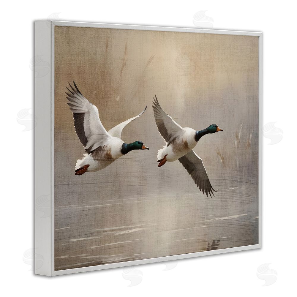 Susan Arnot Mallard Ducks over Pond White Framed Giclee Wall Art Print