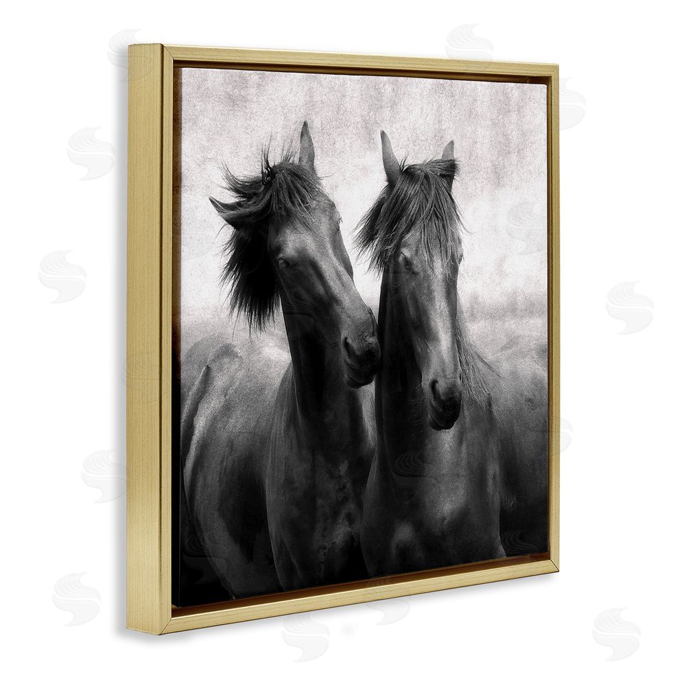 Lars Van de Goor Short Haired Horse Pair Gold Floating Frame Canvas Wall Art Print