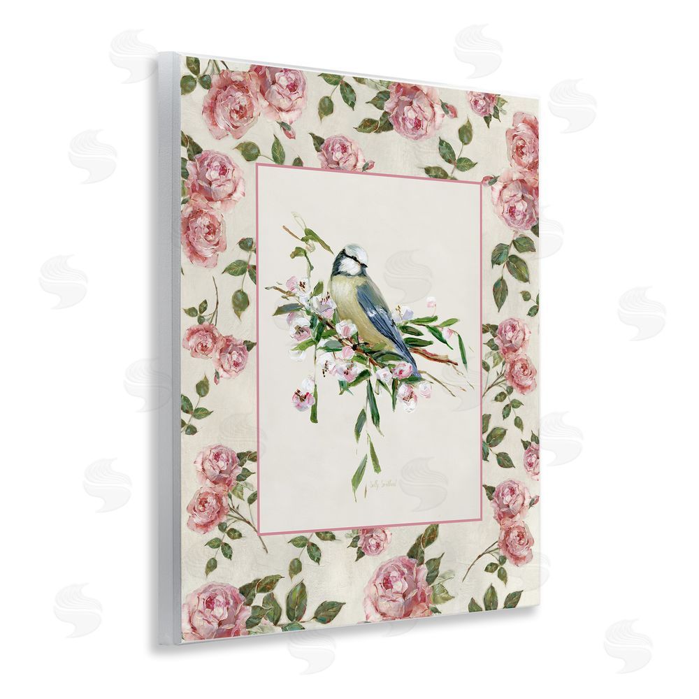 Sally Swatland Dainty Roses & Perched Bird Wooden Wall Plaque Art Print