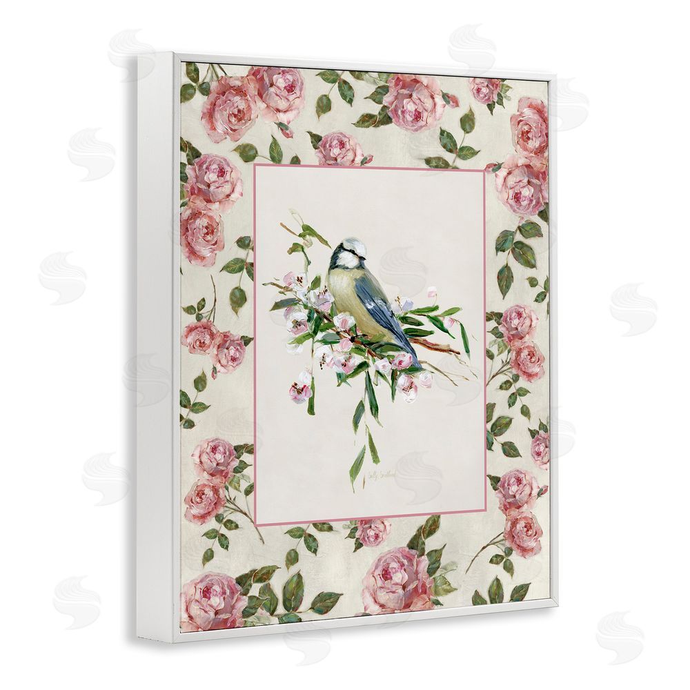 Sally Swatland Dainty Roses & Perched Bird White Framed Giclee Wall Art Print