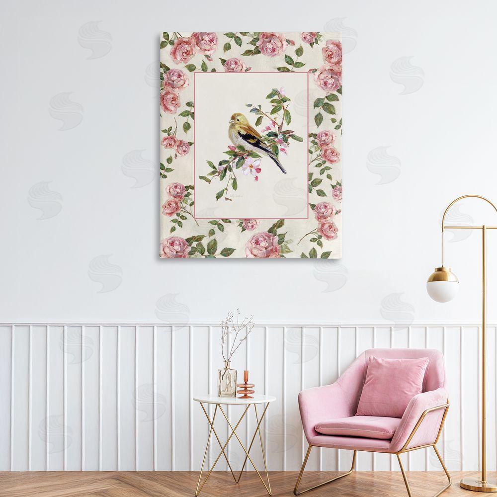 Sally Swatland Perched Bird with Dainty Roses 