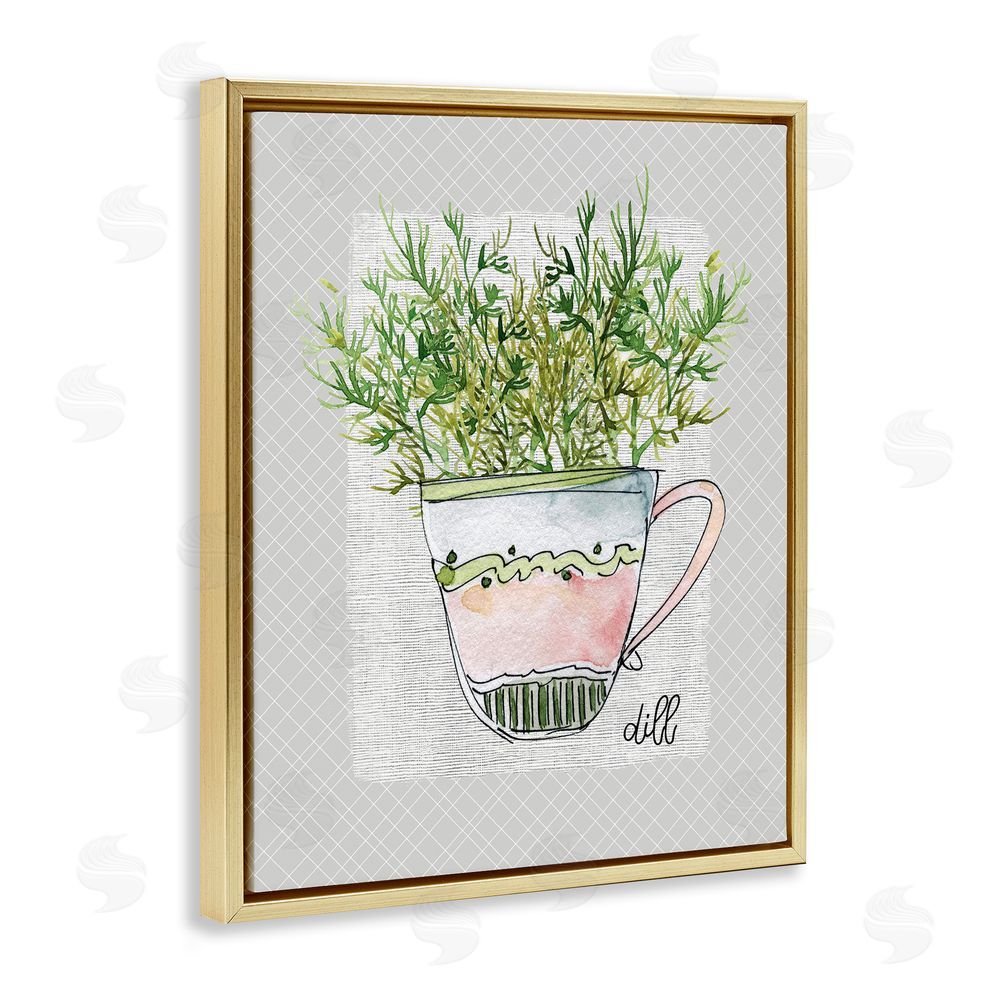 Livi Finn Dill Herb Mug Gold Floating Frame Canvas Wall Art Print