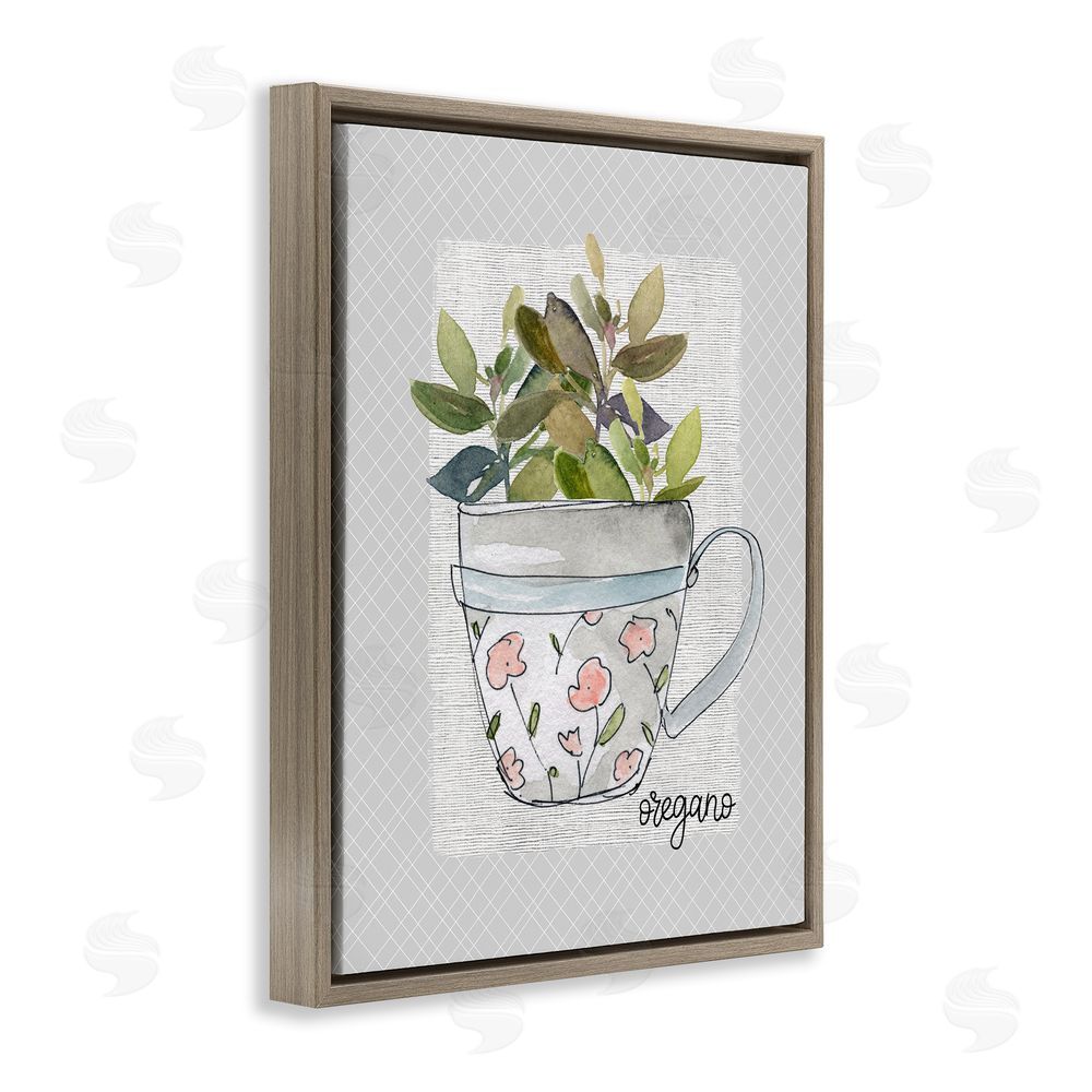Livi Finn Oregano Herb Mug Brown Floating Frame Canvas Wall Art Print